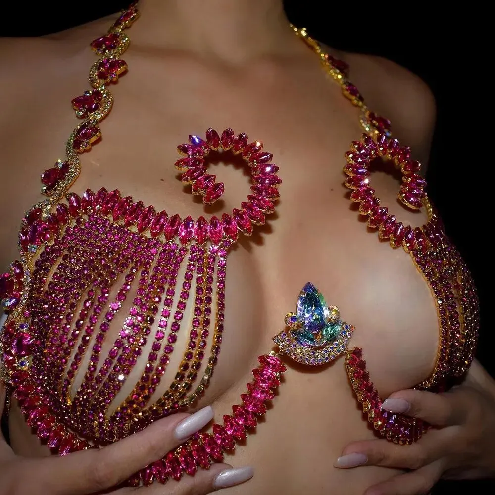 Rave Pink Crystal Chest Bracke - Body Jewelry Retainers recension och pris