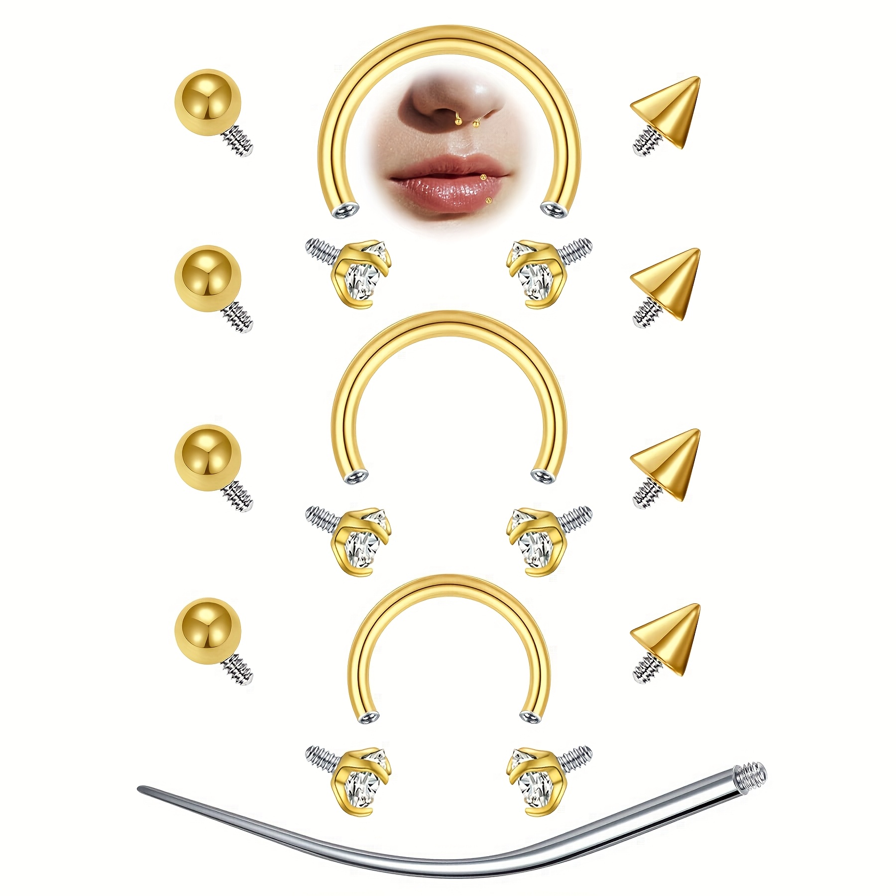 12pcs 16G Horseshoe Septum Rin - Body Jewelry Replacement Ball recension och pris