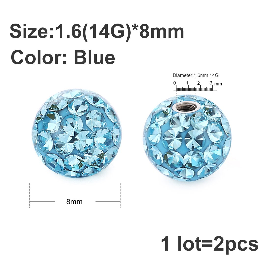2 Pcs 14G 16G Surgical Stainle - Body Jewelry Replacement Ball recension och pris